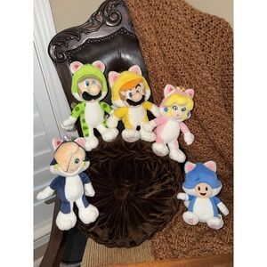 Super Mario 3D World Sanei Plush Collection 2014 6 Lot Wow Cat Mario Stuffed Ani